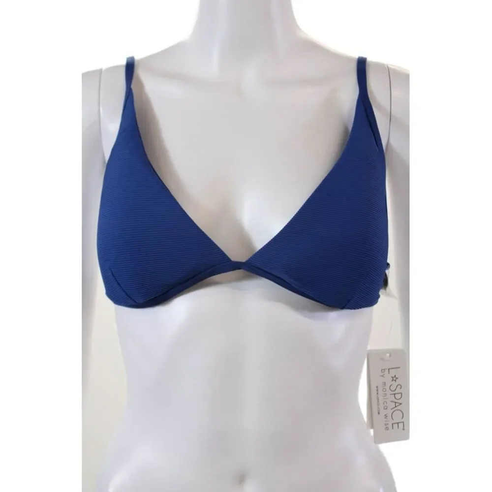 L Space Women's Triangle Top Millie Bikini Top Blue Size XL